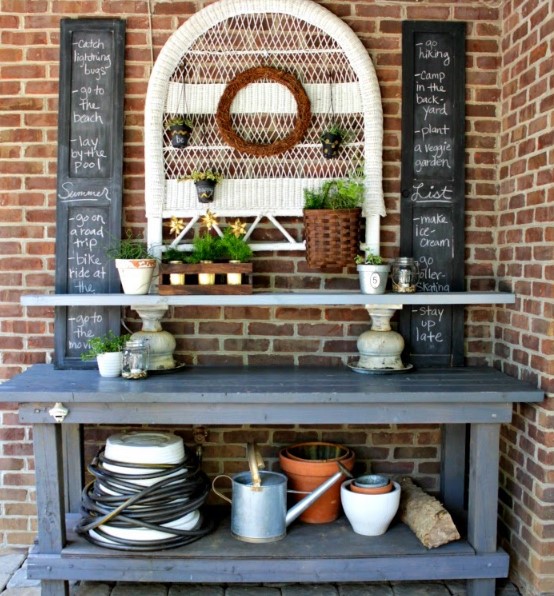 frightening upcycled potting bench #pottingbenchideas #benchdesign #pottingbench #benchideas